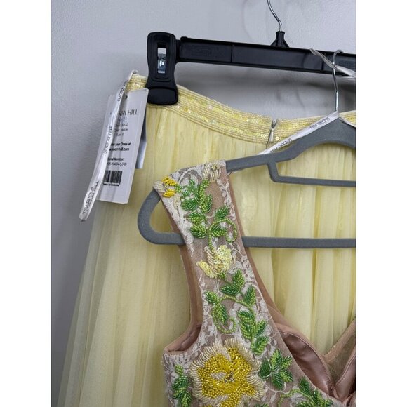 Sherri Hill Yellow Dress Two Piece Yellow Crop Top Tulle Skirt Embellished Sz 6 - Picture 4 of 8